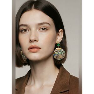 Simulated Emerald & Abalone Dangle Earrings NWT